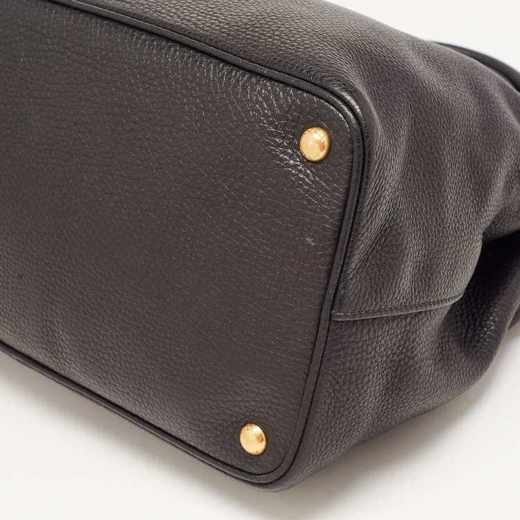 Pre Owned Prada Black Vitello Daino Leather Shopper Tote