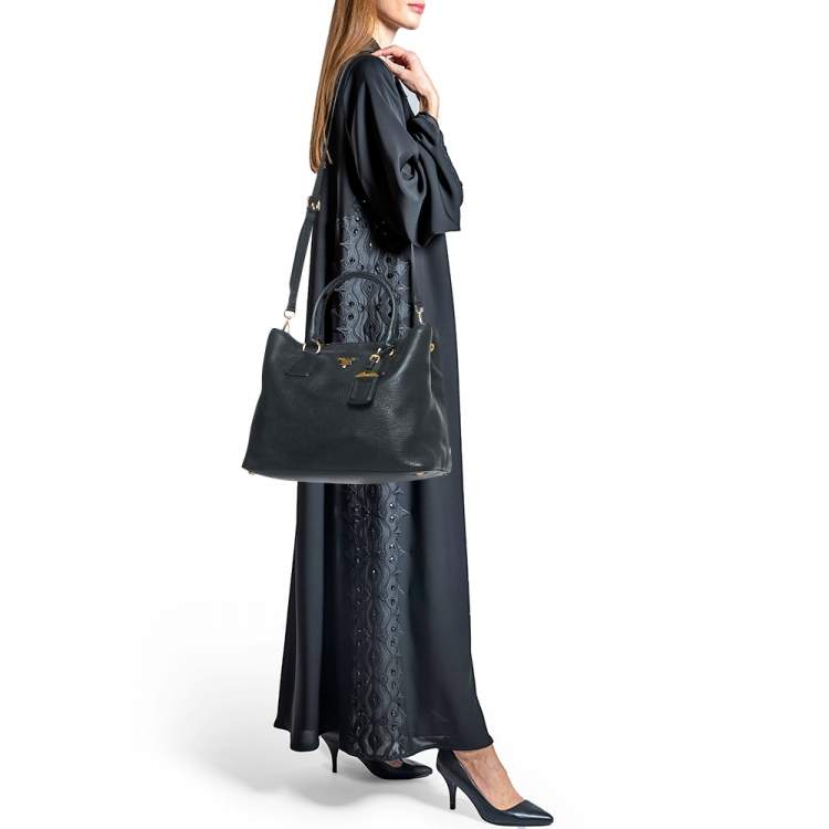 Pre Owned Prada Black Vitello Daino Leather Shopper Tote