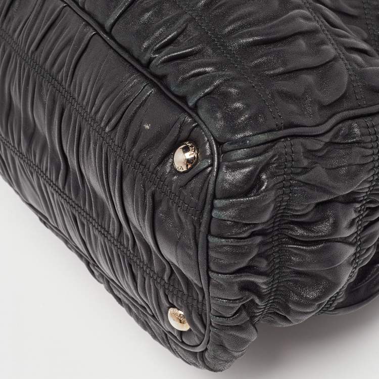 Pre Owned Prada Black Gaufre Leather Double Zip Tote