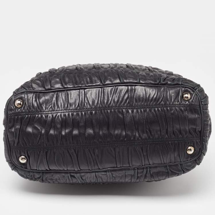 Pre Owned Prada Black Gaufre Leather Double Zip Tote
