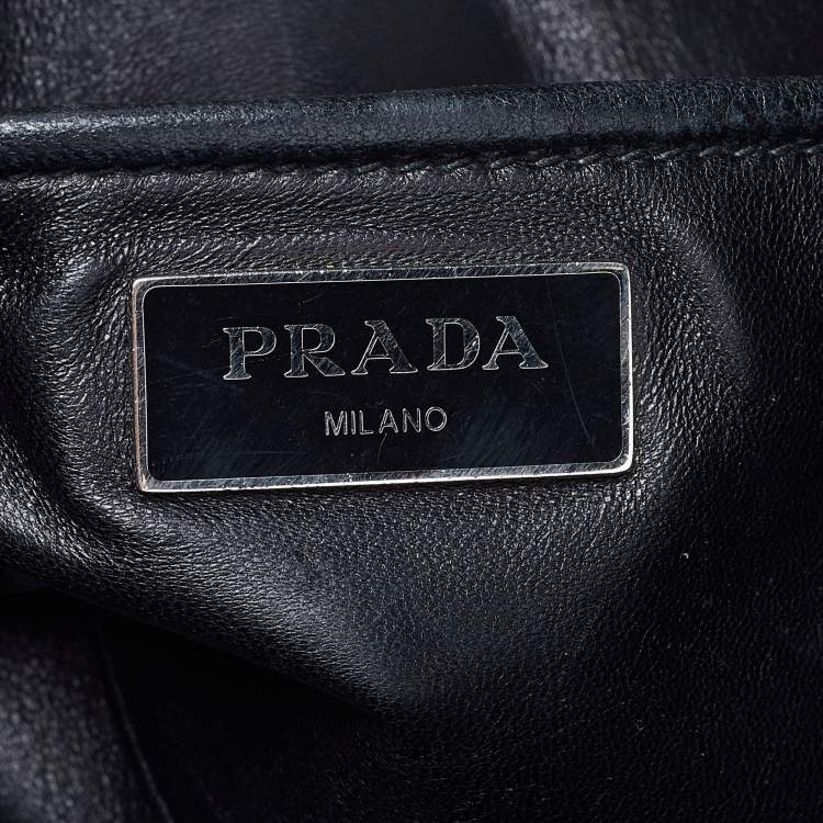 Pre Owned Prada Black Gaufre Leather Double Zip Tote