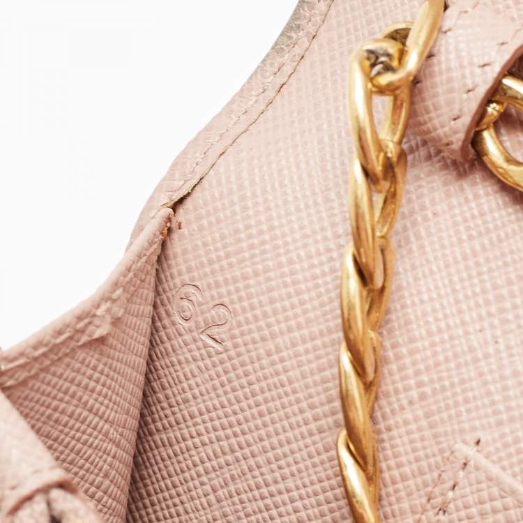 Pre Owned Prada Beige Saffiano Leather Wallet on Chain