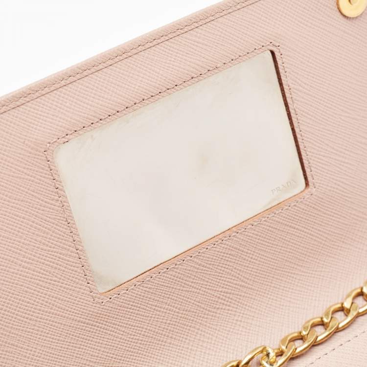 Pre Owned Prada Beige Saffiano Leather Wallet on Chain