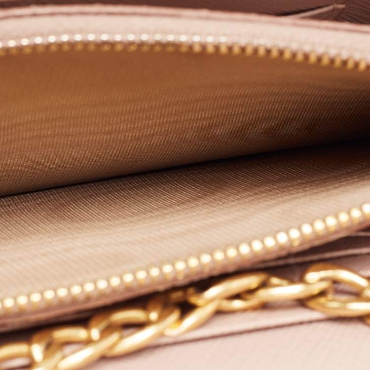 Pre Owned Prada Beige Saffiano Leather Wallet on Chain