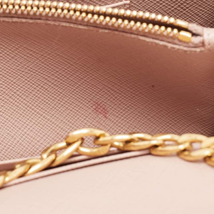 Pre Owned Prada Beige Saffiano Leather Wallet on Chain