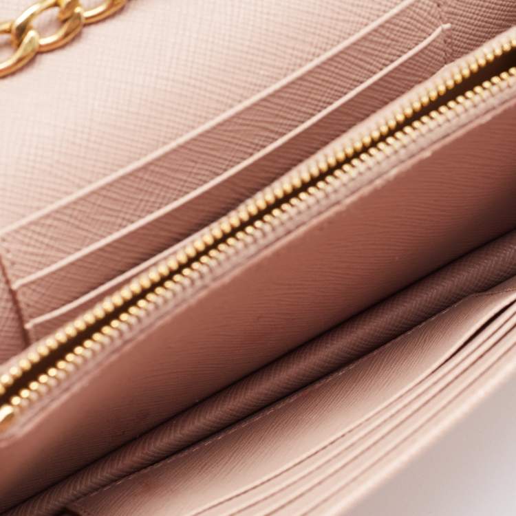 Pre Owned Prada Beige Saffiano Leather Wallet on Chain