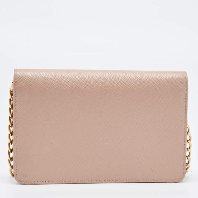 Pre Owned Prada Beige Saffiano Leather Wallet on Chain