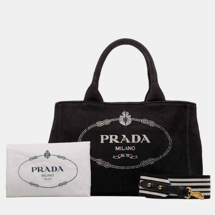 Pre Owned Prada Black Canvas Canapa Logo Handbag