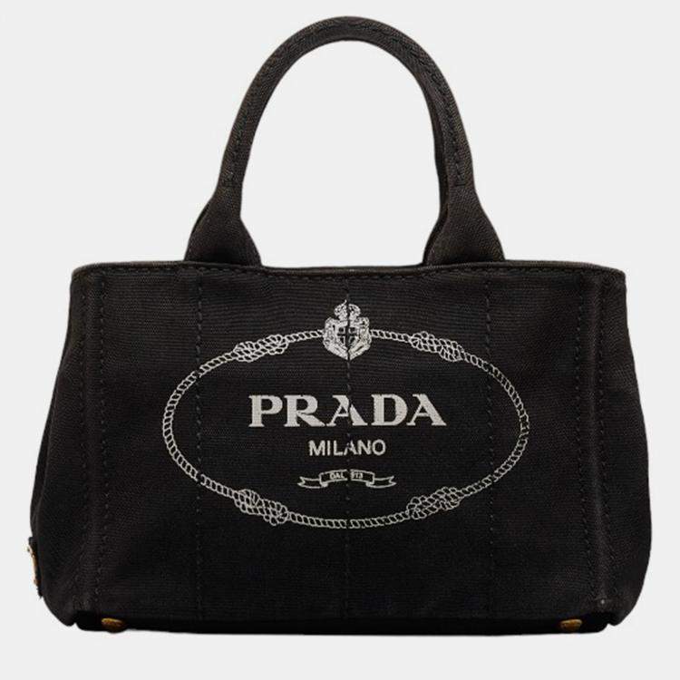 Pre Owned Prada Black Canvas Canapa Logo Handbag