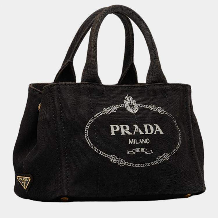 Pre Owned Prada Black Canvas Canapa Logo Handbag