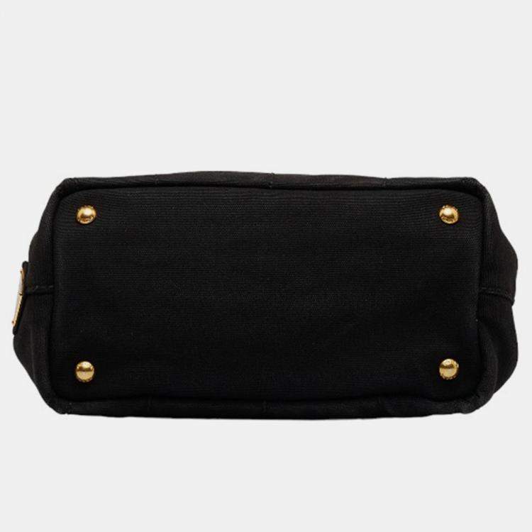 Pre Owned Prada Black Canvas Canapa Logo Handbag
