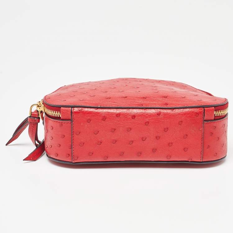 Pre Owned Prada Red Ostrich Bandoliera Odette Top Handle Bag