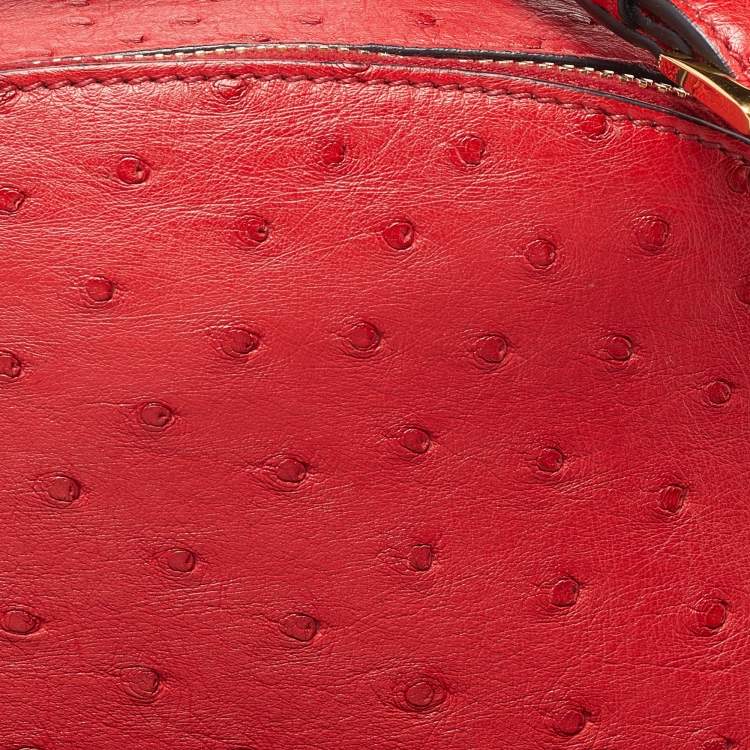 Pre Owned Prada Red Ostrich Bandoliera Odette Top Handle Bag