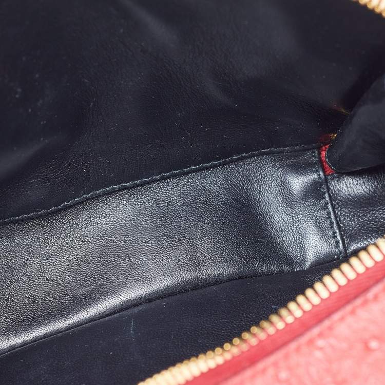 Pre Owned Prada Red Ostrich Bandoliera Odette Top Handle Bag