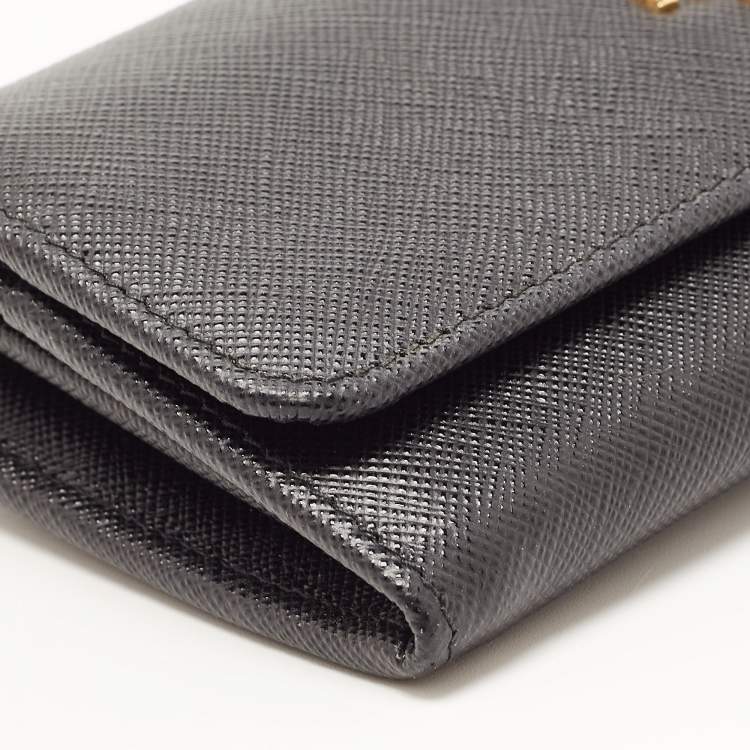 Pre Owned Prada Black Saffiano Leather Flap Continental Wallet