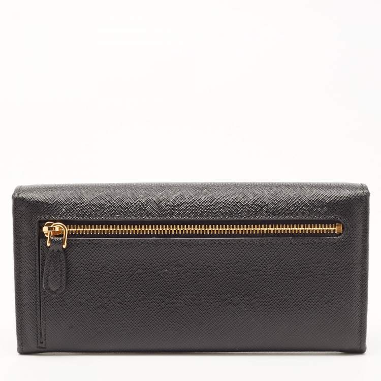 Pre Owned Prada Black Saffiano Leather Flap Continental Wallet