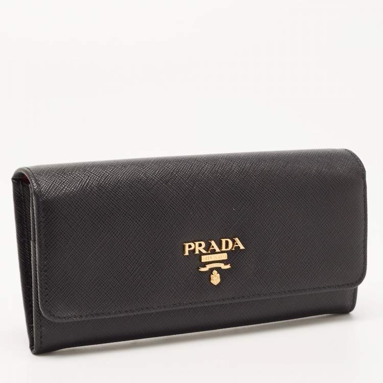 Pre Owned Prada Black Saffiano Leather Flap Continental Wallet