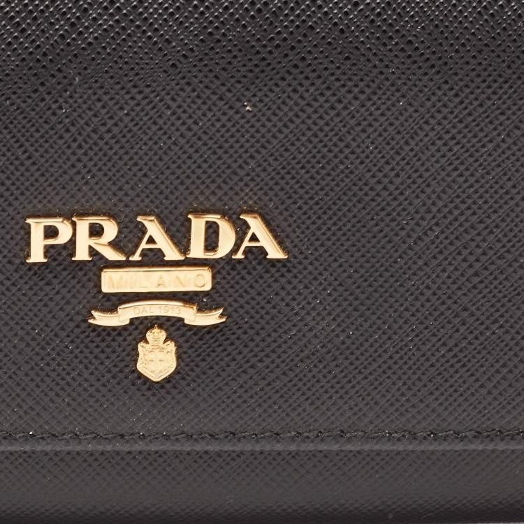 Pre Owned Prada Black Saffiano Leather Flap Continental Wallet
