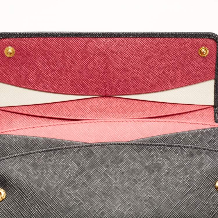 Pre Owned Prada Black Saffiano Leather Flap Continental Wallet