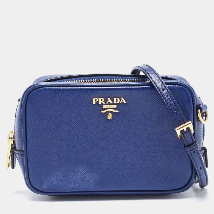 Pre Owned Prada Blue Saffiano Lux Leather Mini Camera Crossbody Bag