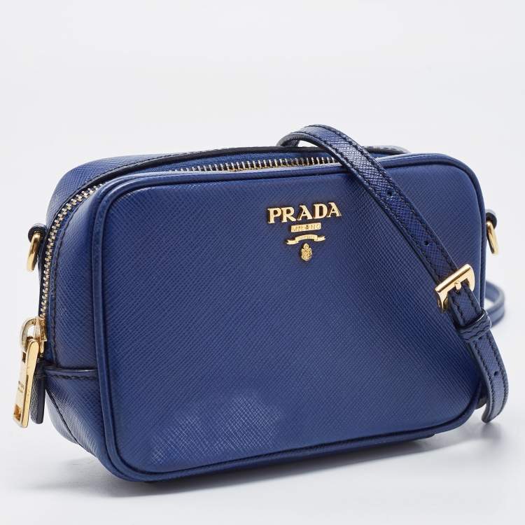 Pre Owned Prada Blue Saffiano Lux Leather Mini Camera Crossbody Bag