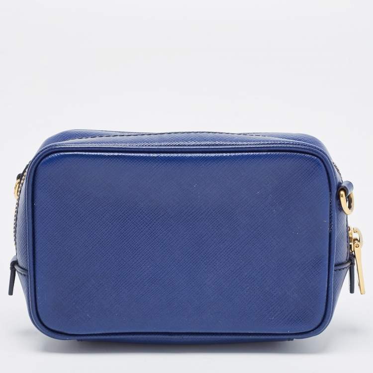Pre Owned Prada Blue Saffiano Lux Leather Mini Camera Crossbody Bag