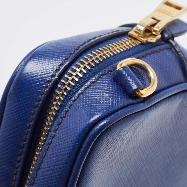 Pre Owned Prada Blue Saffiano Lux Leather Mini Camera Crossbody Bag
