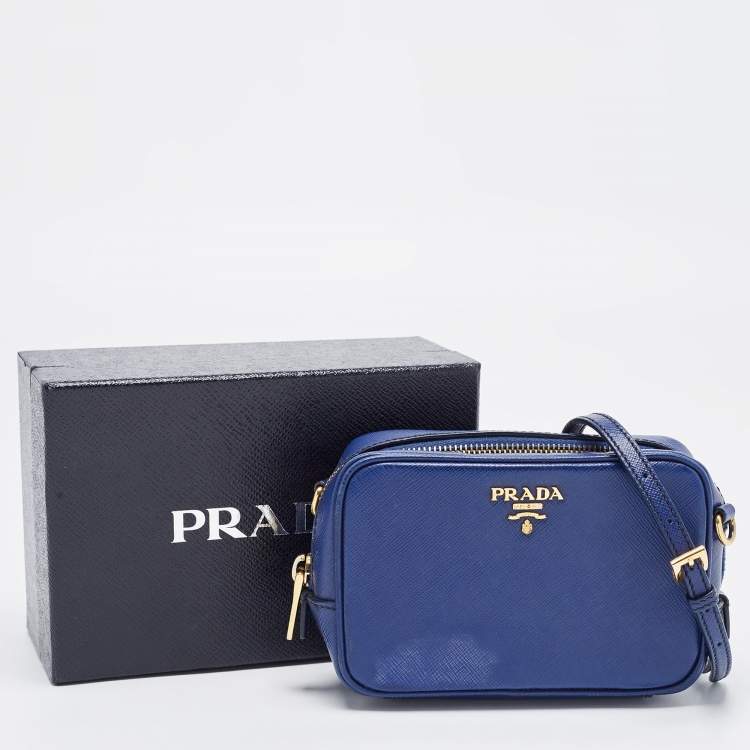Pre Owned Prada Blue Saffiano Lux Leather Mini Camera Crossbody Bag