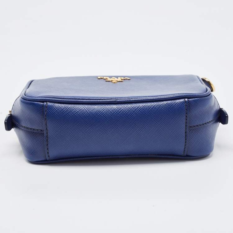 Pre Owned Prada Blue Saffiano Lux Leather Mini Camera Crossbody Bag