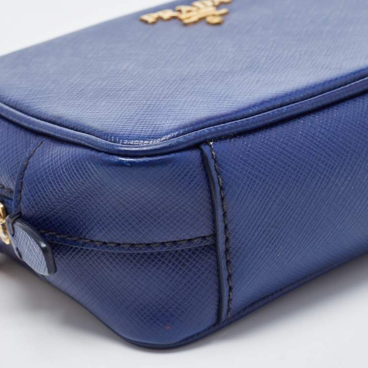Pre Owned Prada Blue Saffiano Lux Leather Mini Camera Crossbody Bag