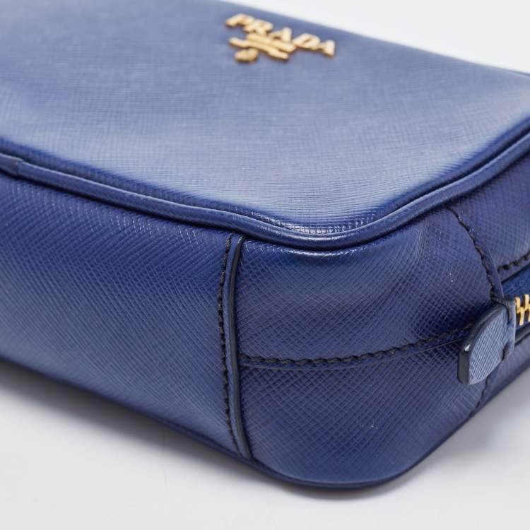 Pre Owned Prada Blue Saffiano Lux Leather Mini Camera Crossbody Bag