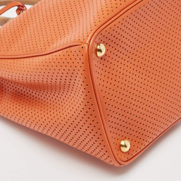 Pre Owned Prada Tricolor Saffiano Lux Leather Perforated Tote