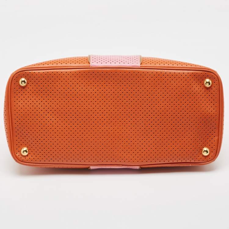 Pre Owned Prada Tricolor Saffiano Lux Leather Perforated Tote