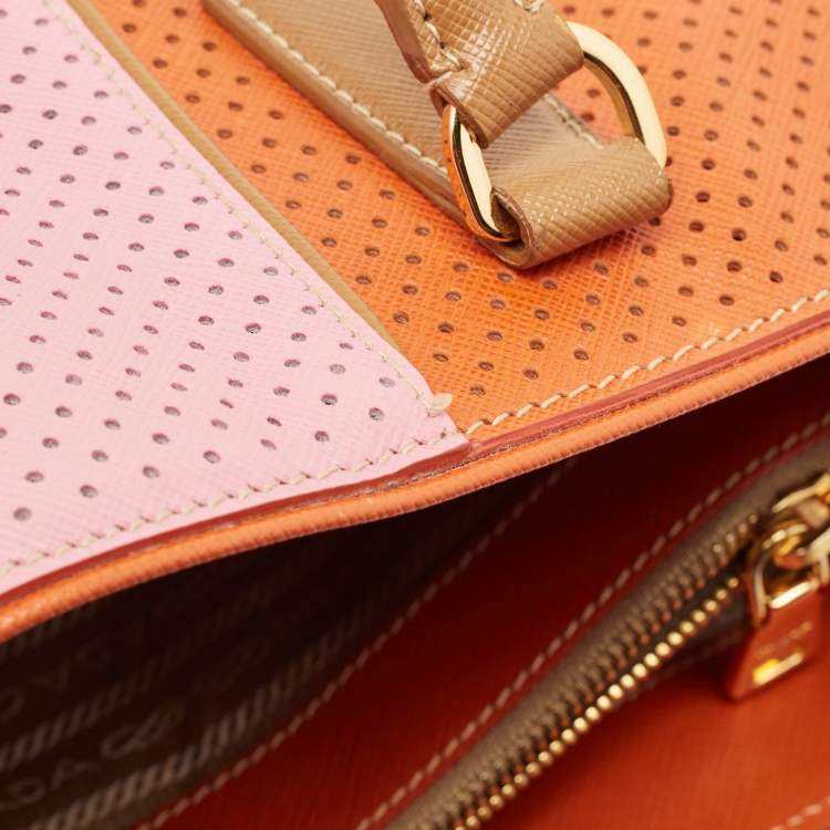 Pre Owned Prada Tricolor Saffiano Lux Leather Perforated Tote