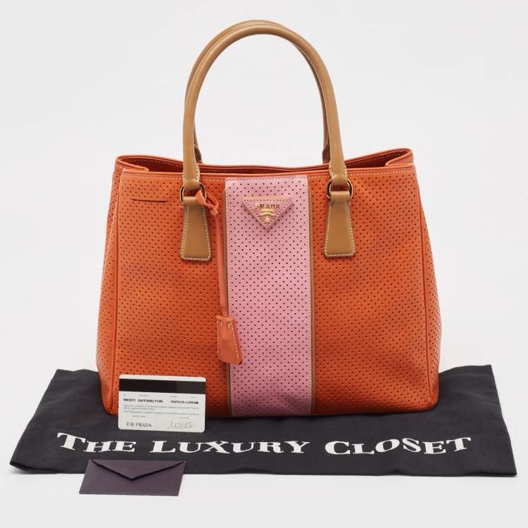 Pre Owned Prada Tricolor Saffiano Lux Leather Perforated Tote