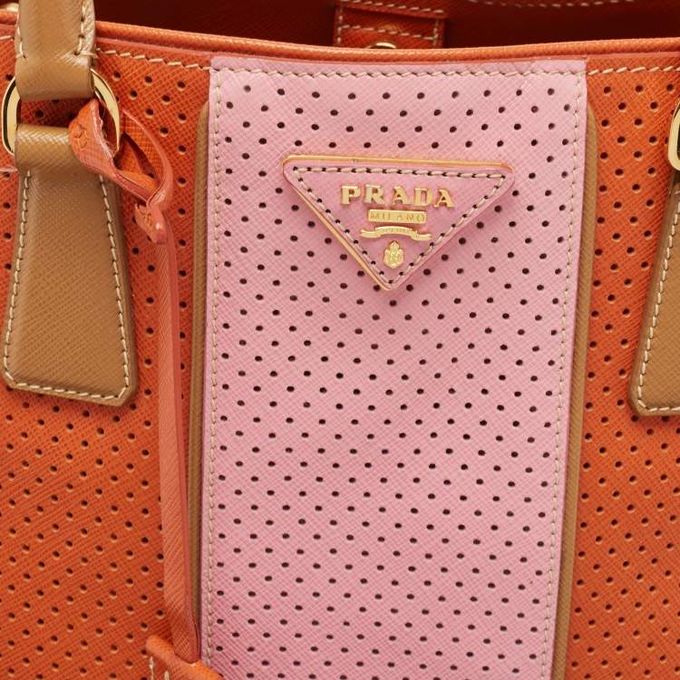Pre Owned Prada Tricolor Saffiano Lux Leather Perforated Tote