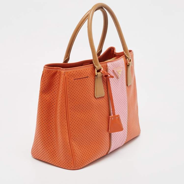 Pre Owned Prada Tricolor Saffiano Lux Leather Perforated Tote