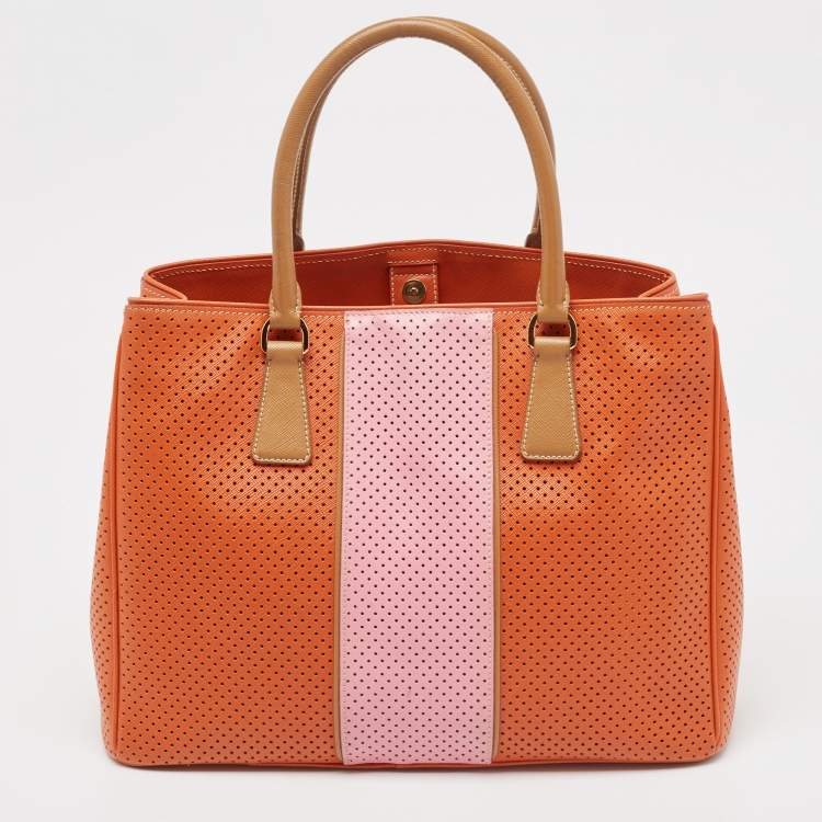 Pre Owned Prada Tricolor Saffiano Lux Leather Perforated Tote