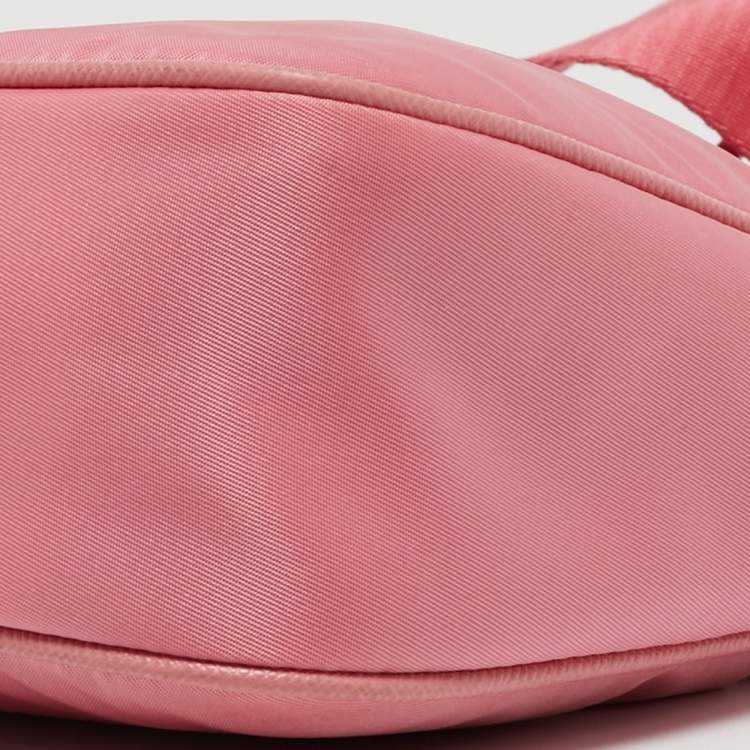 Pre Owned Prada Light Pink Nylon and Leather Re-Edition 2005 Baguette Bag