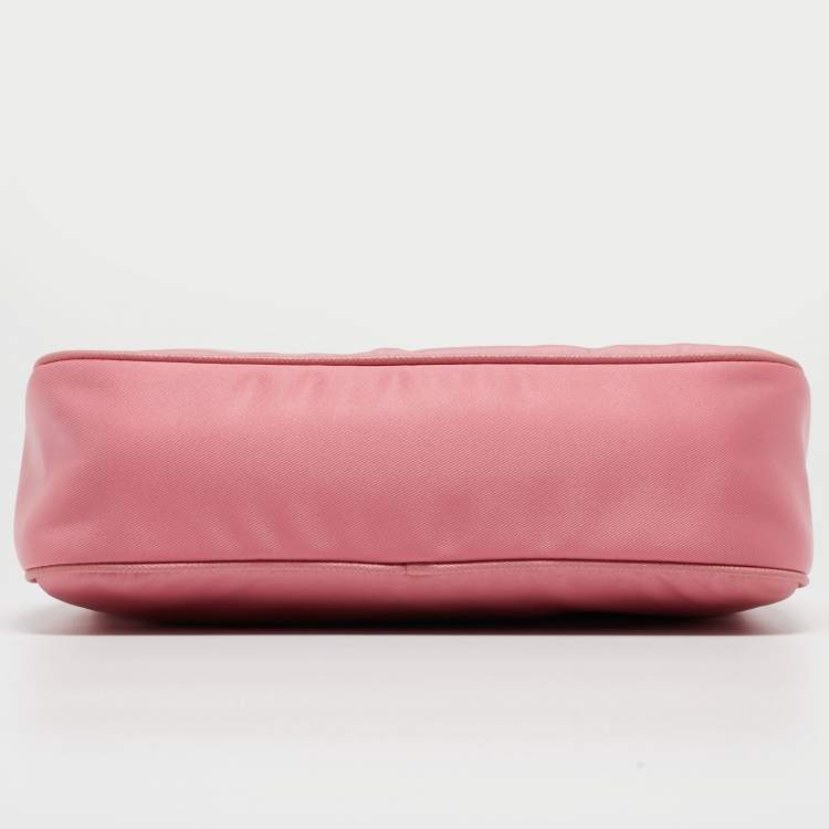Pre Owned Prada Light Pink Nylon and Leather Re-Edition 2005 Baguette Bag