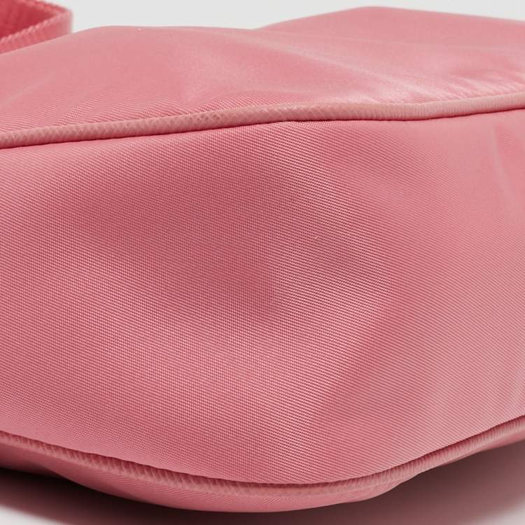 Pre Owned Prada Light Pink Nylon and Leather Re-Edition 2005 Baguette Bag