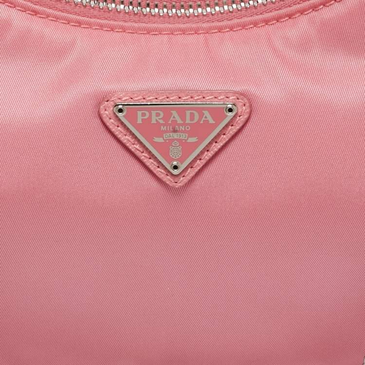 Pre Owned Prada Light Pink Nylon and Leather Re-Edition 2005 Baguette Bag