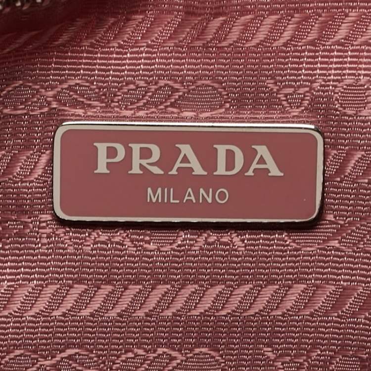 Pre Owned Prada Light Pink Nylon and Leather Re-Edition 2005 Baguette Bag