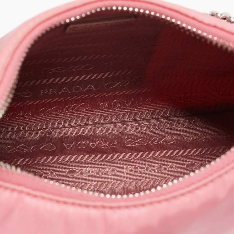 Pre Owned Prada Light Pink Nylon and Leather Re-Edition 2005 Baguette Bag