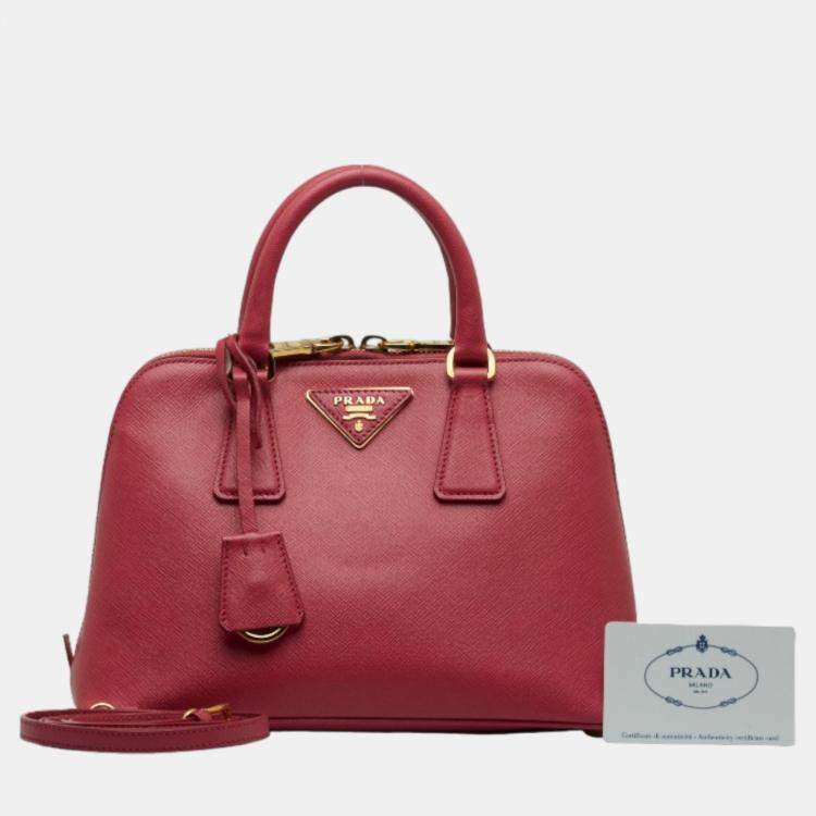 Pre Owned Prada Red Saffiano Lux Promenade Bag Handbag