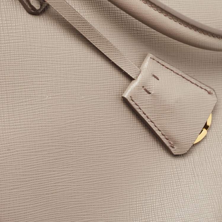 Pre Owned Prada Grey Saffiano Lux Leather Medium Galleria Double Zip Tote