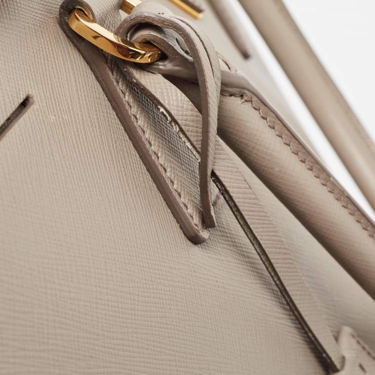 Pre Owned Prada Grey Saffiano Lux Leather Medium Galleria Double Zip Tote