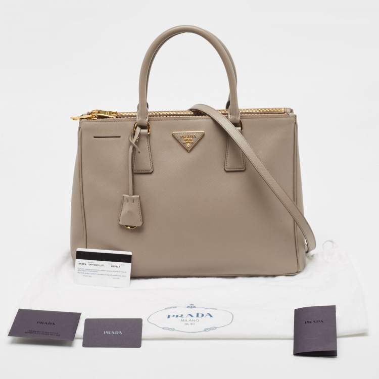 Pre Owned Prada Grey Saffiano Lux Leather Medium Galleria Double Zip Tote