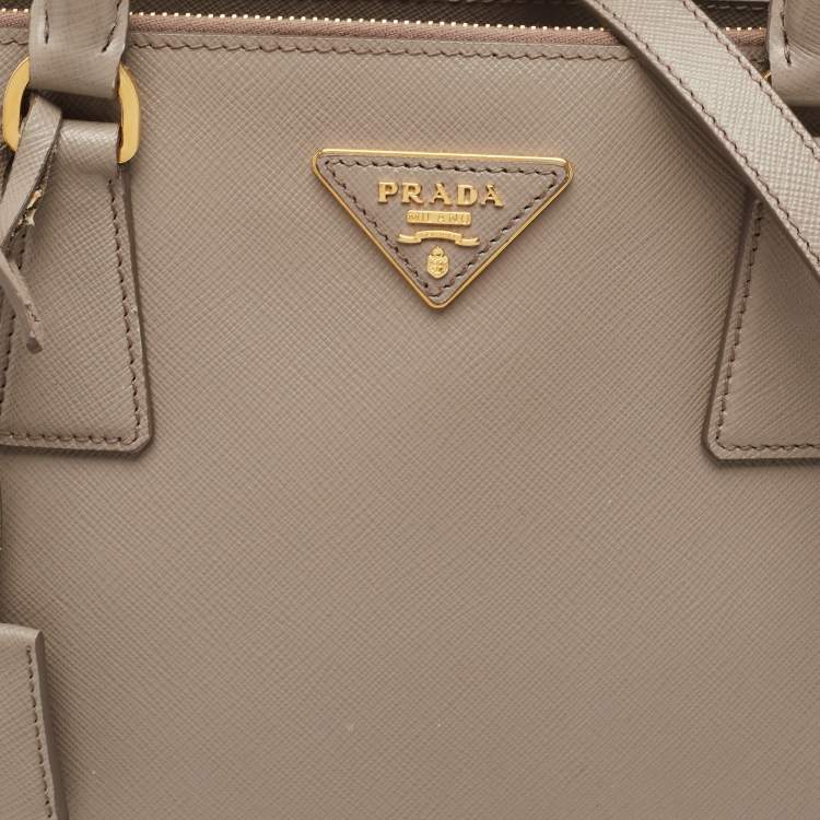 Pre Owned Prada Grey Saffiano Lux Leather Medium Galleria Double Zip Tote