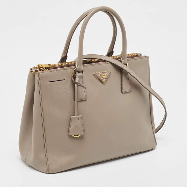 Pre Owned Prada Grey Saffiano Lux Leather Medium Galleria Double Zip Tote
